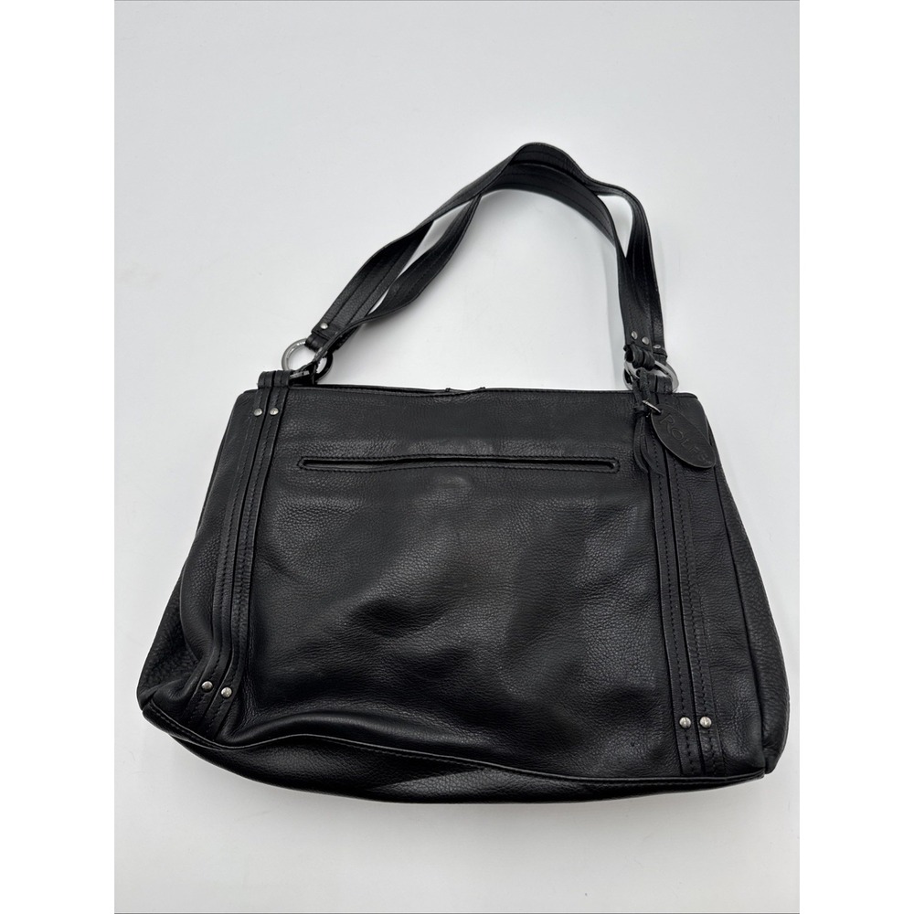 Rolf's Black Pebble Leather Shoulder Bag Multiple Pockets snap Closure 2 Straps